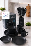 16-Piece Dinner Plate Set And 12-Piece Silicone Kitchen Utensil Set