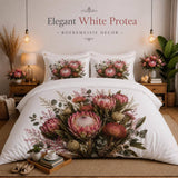 Elegant White Protea - Duvet Set