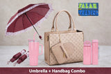 Handbag, Umbrella And Three Piece Water Bottle Combo