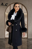 Ladies’ AC Long Coat Jacket With Fluffy Collar And Sleeves