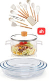 Kitchenware Combo Set With Glass Pot, Baking Trays And Silicone Utensils