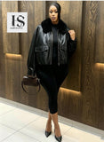 Ladies’ HS Leather Jacket With Fluffy Collar