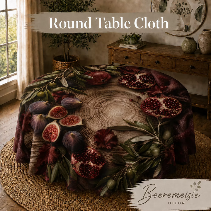 Round Table Cloth Figs, olive and wood