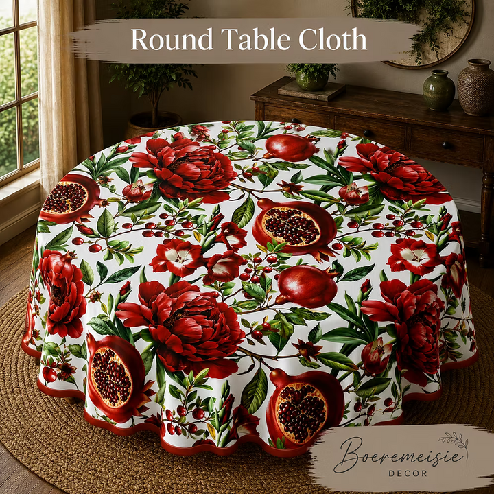 Round Table Cloth Flowers and pomegranate