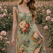 Green Roses - Drawstring Dress