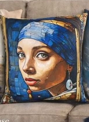 Boeremiesie Scatter Cushion – Lady with a Pearl Earring (Inspired by Johannes Vermeer)