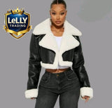 Women’s Black Leather Jacket With White Lining