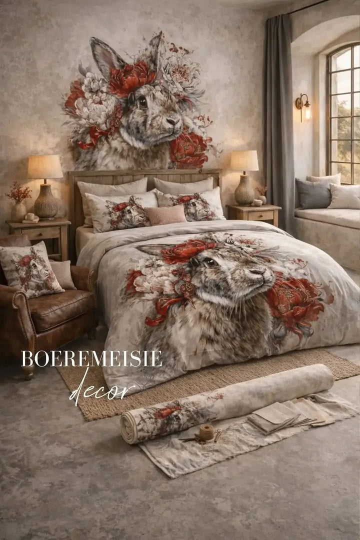 Vintage Red Flower Bunny Duvet Set
