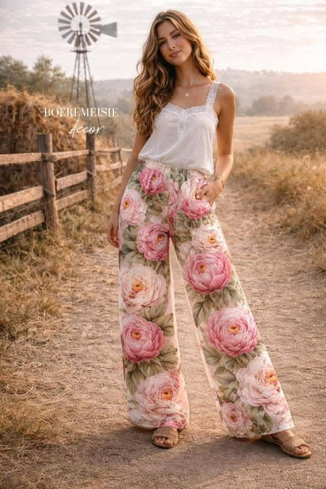 Pink Peonies Pants