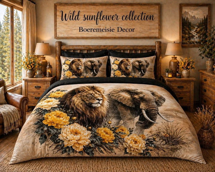 Lion & Elephant Yellow flower - Duvet Set