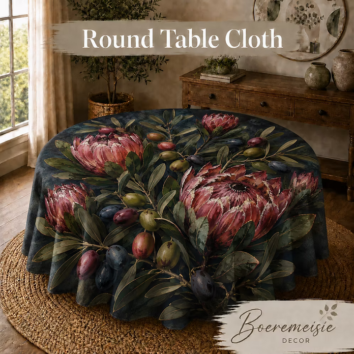 Round Table Cloth Protea and Olives