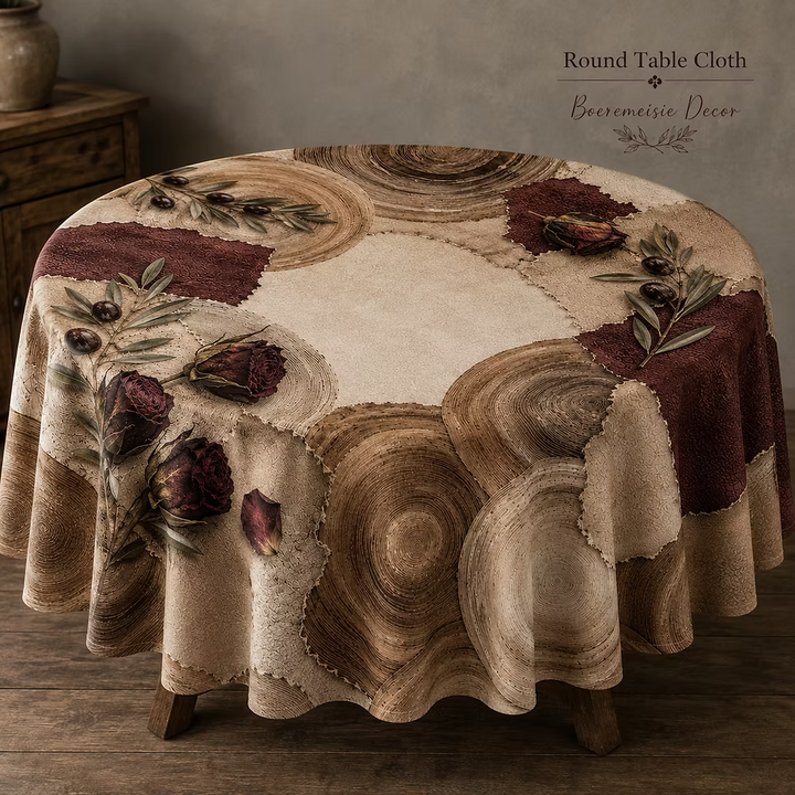 Round Table Cloth Roses and wood