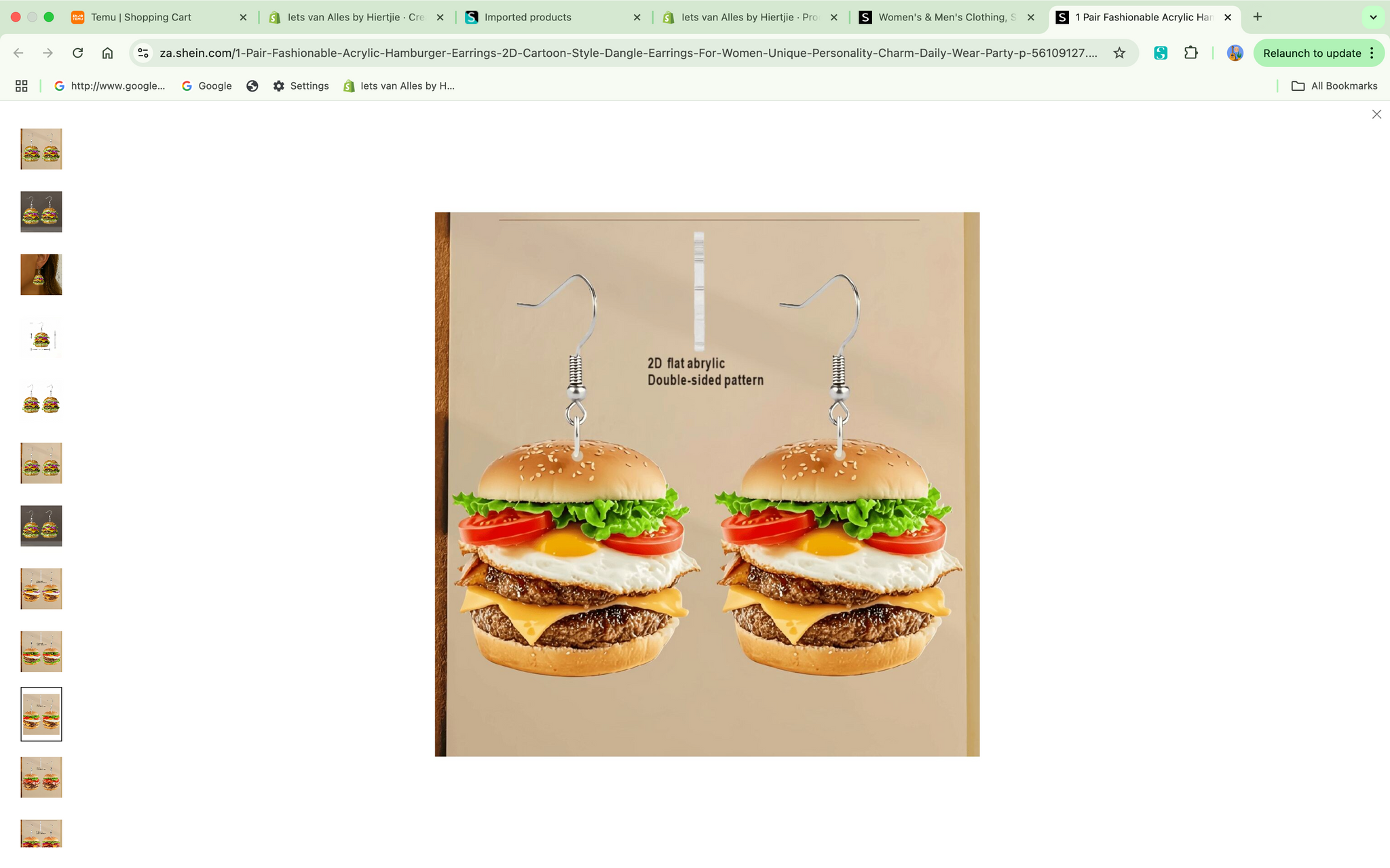1 Pair Fashionable Acrylic Hamburger Earrings, 2D Cartoon Style Dangle Earrings For Women, Unique Personality Charm, Daily Wear & Party