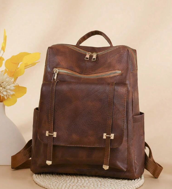 Square Design Sense Women Nylon Backpack With Flap, Minimalist Style, Large Capacity, College Student Backpack