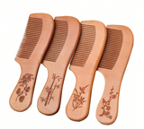 1pc Large Peach Wood Anti-Static Handy Hair Comb, Gift Comb With Plum, Orchid, Bamboo, Chrysanthemum Pattern