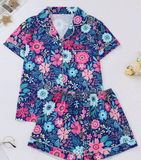 2pcs Set Sunflower Print Women's Outerwear Pajamas, Short Sleeve Shirt