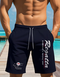 Men's Summer Casual Beach Shorts - Navy Blue Geometric Print
