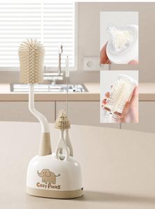 Cozy Pixies Cozy Pixies Baby Bottle Feeding Accessories Khaki Elephant Bottle Cleaning Brush Set Of 3