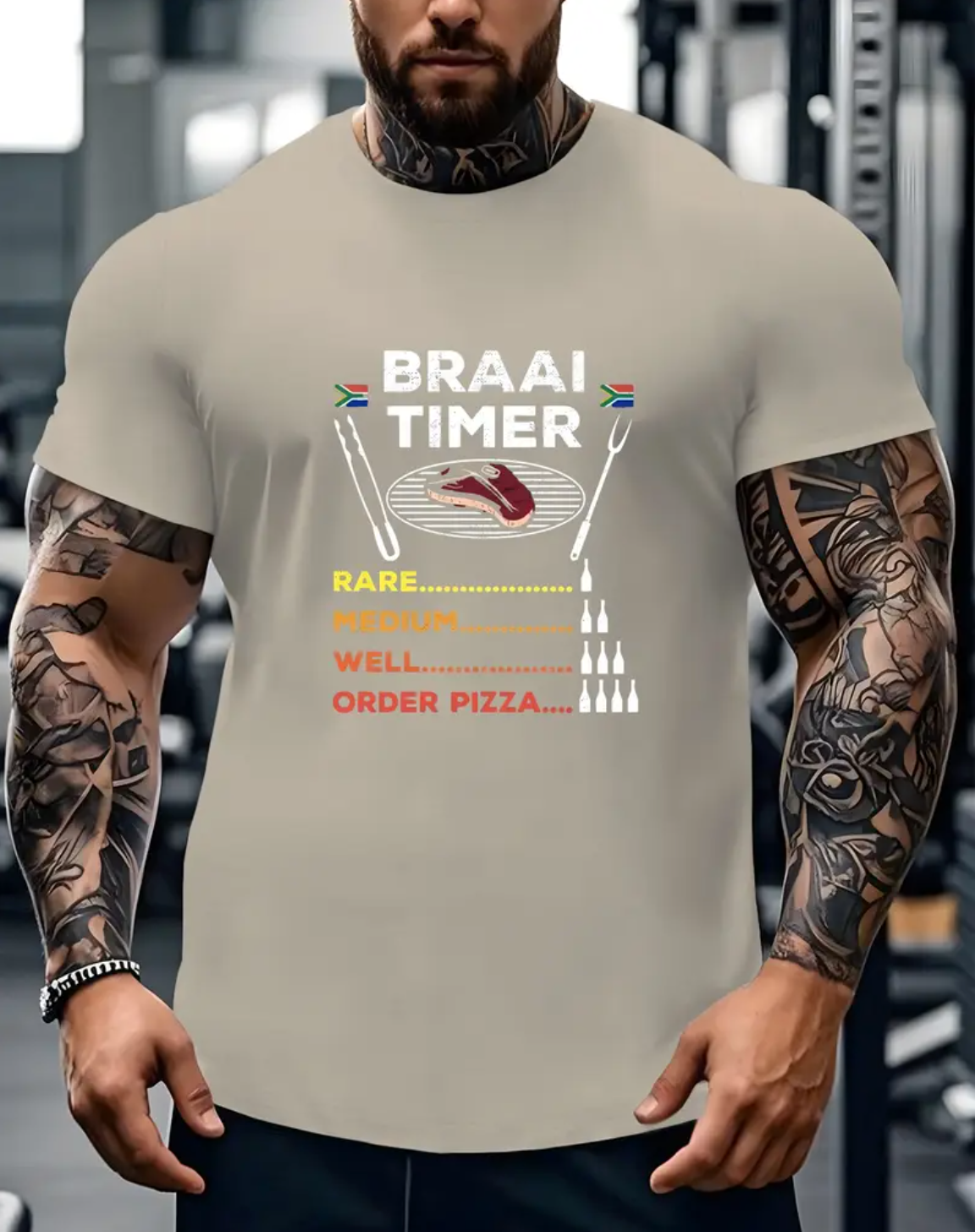 Afrikaans barbeque Afrikaans Funny Afilica Men's Casual Grew Neck Short Sleeve T-Shirt for Summer, PLUS SIZE
