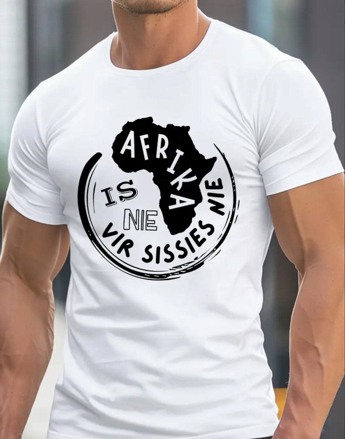 Men's Funny Afrikaans Slogan Print T-Shirt - "Afrika Is My Sis" Graphic Crew Neck Tee, Lightweight Summer Casual Top with Geometric Africa Design, Machine Washable Regular Fit