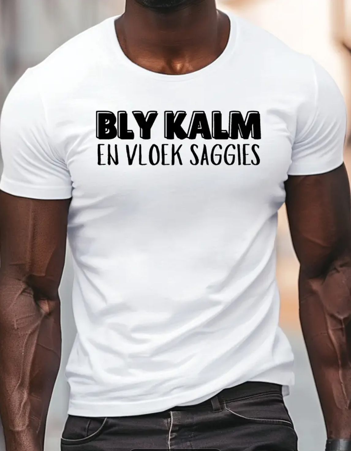 Men'S Funny Afrikaans Print T-Shirt - "Bly Kalm en Vloek Saggies" Humorous Design, Casual Crew Neck Short Sleeve Tee, Lightweight Summer Top, Black, Comfortable Fit for Casual Attire, Funny T Shirts