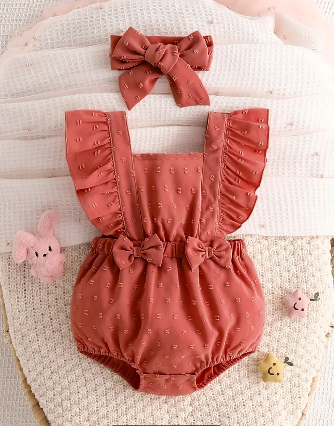 Cute Pink Romper with Ruffled Sleeves and Bow Detail - Loose Fit, Solid Color, Perfect for Spring and Summer, Spring Clothes | Playful Design | Comfortable Fit, Romper, for Outdoor