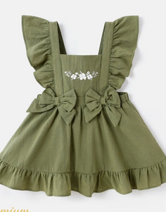 PatPat Baby Girl's 100% Cotton Bow Front Ruffle Trim Dress - Summer Casual, Non-Stretch Fabric, Machine Washable