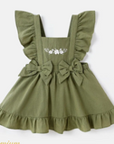 PatPat Baby Girl's 100% Cotton Bow Front Ruffle Trim Dress - Summer Casual, Non-Stretch Fabric, Machine Washable