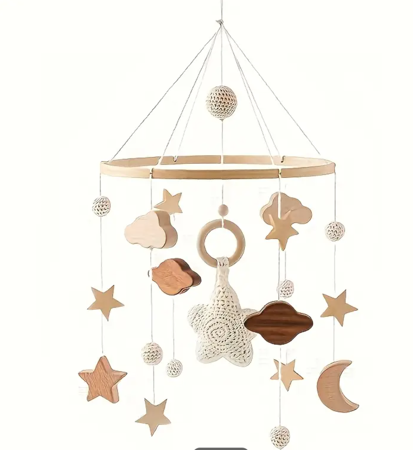 Starry Night Wooden Rattle - Handcrafted Crib & Stroller Toy for Youngsters, Softwood Material