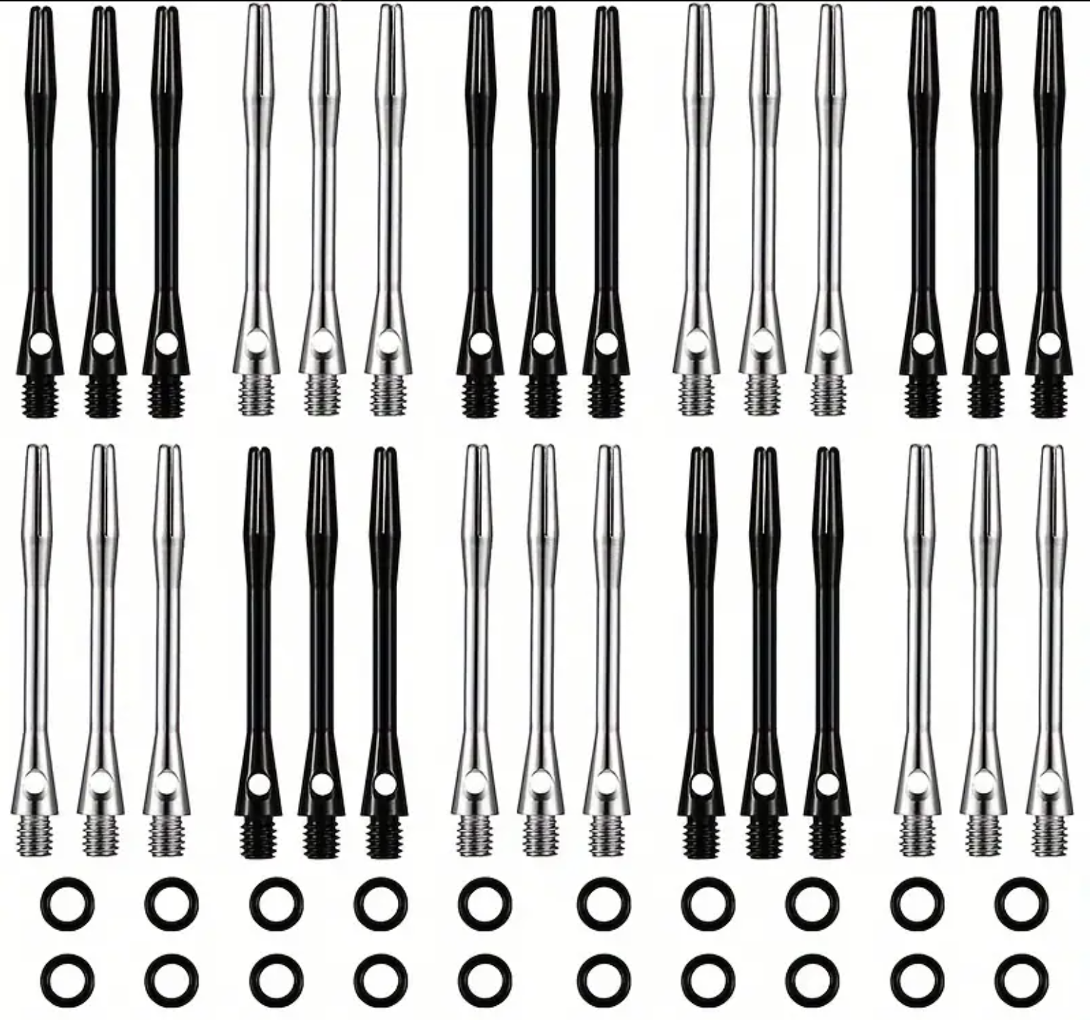 30pcs Dart Shafts for Steel Tip Medium 2BA Thread Aluminum Alloy Dart Stems 45mm with Rubber Rings Replacement Aluminum Dart Shaft Darts Accessories Kit