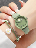 2pcs/Set Women's Quartz Wristwatch With Digital Flower Dial And Bracelet Valentines
