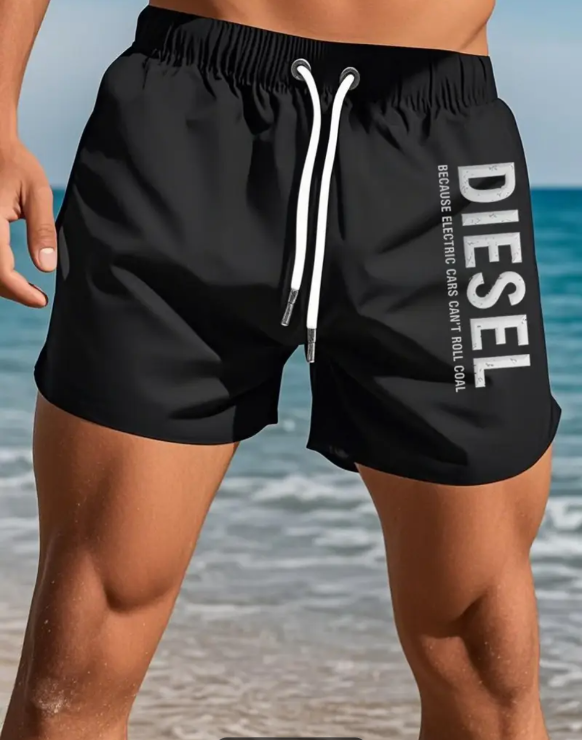 Men'S Quick-Dry Athletic Swim Shorts - Breathable, Moisture-Wicking Fabric with Drawstring Waist, Casual Beach & Running Shorts for Summer, Navy Blue with "DIESEL" Print, Beach Shorts, Moisturewicking Fabric