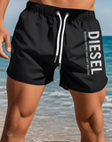 Men'S Quick-Dry Athletic Swim Shorts - Breathable, Moisture-Wicking Fabric with Drawstring Waist, Casual Beach & Running Shorts for Summer, Navy Blue with "DIESEL" Print, Beach Shorts, Moisturewicking Fabric