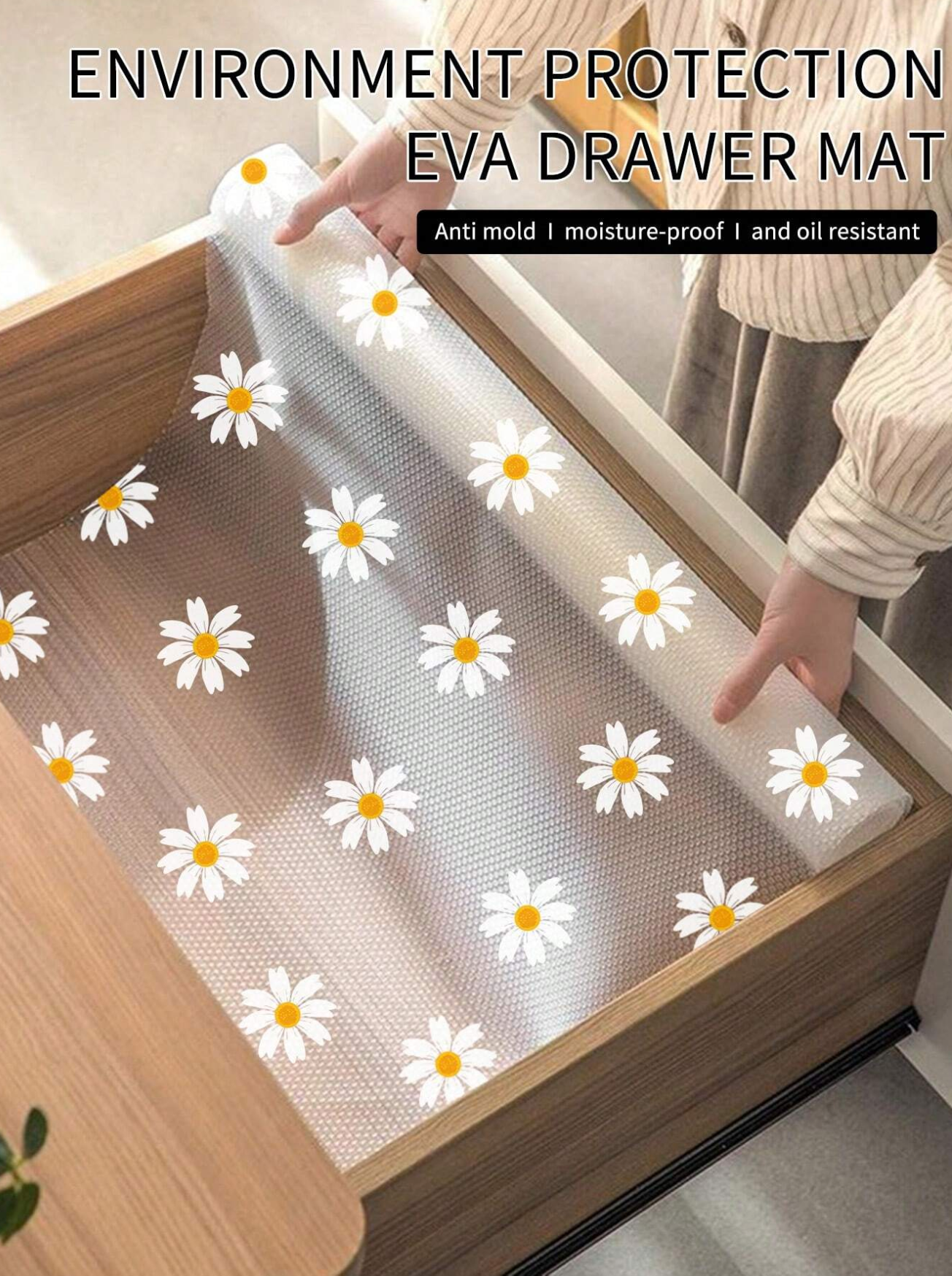 1 Roll Food Contact Grade MaterialDaisy Shelf Liner For Kitchen Cabinets,Non-Adhesive Drawer Liner,Non-Slip