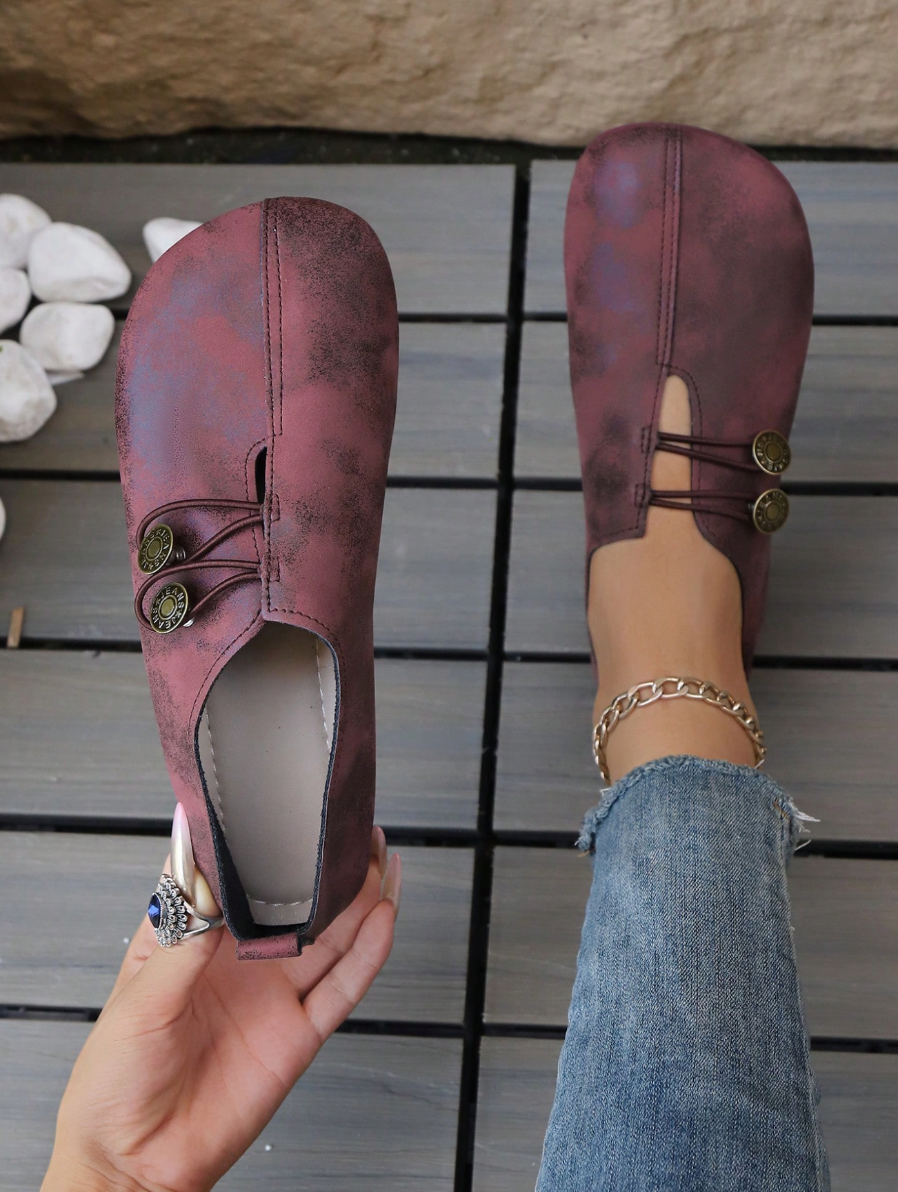 New European And American Imported Soft Bottom Flat Penny Loafers, Comfortable Versatile Slip-On With Button