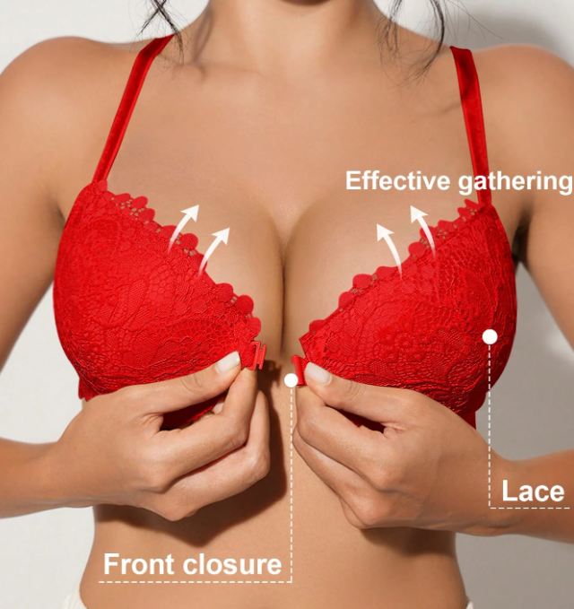 Sexy Lace Front Buckle Underwear Women's Thin Cup Comfortable Breathable Gathered Bra