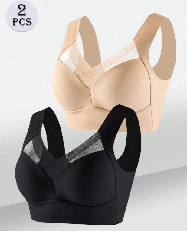 2pcs/Set Backless Seamless Bra With Fixed Cups And No Wire, Comfortable And Simple Design For Women, Lingerie