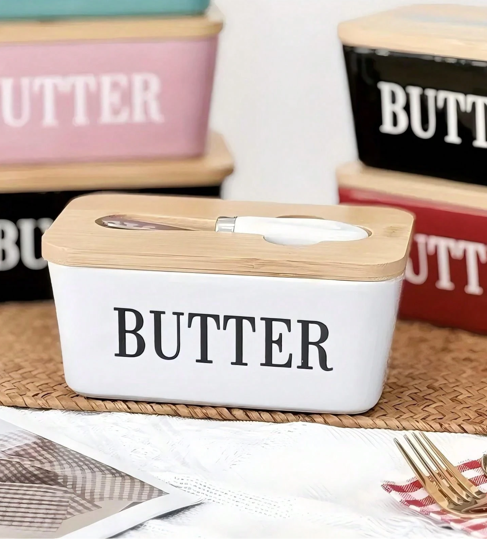1 Piece 350 Ml / 11.83 Oz With Lid Ceramic Butter Plate And Knife, Available In White / Green / Black/Dark Blue,