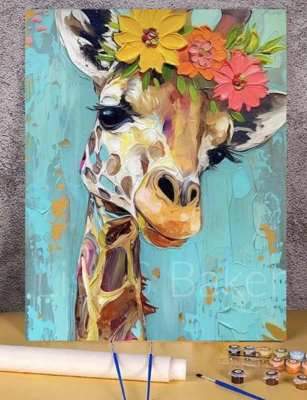 Lovely Giraffe Digital Oil Painting Art Set, One Piece, Adult Craft Hobbies, Frameless Art Oil Painting Kit For Bedroo