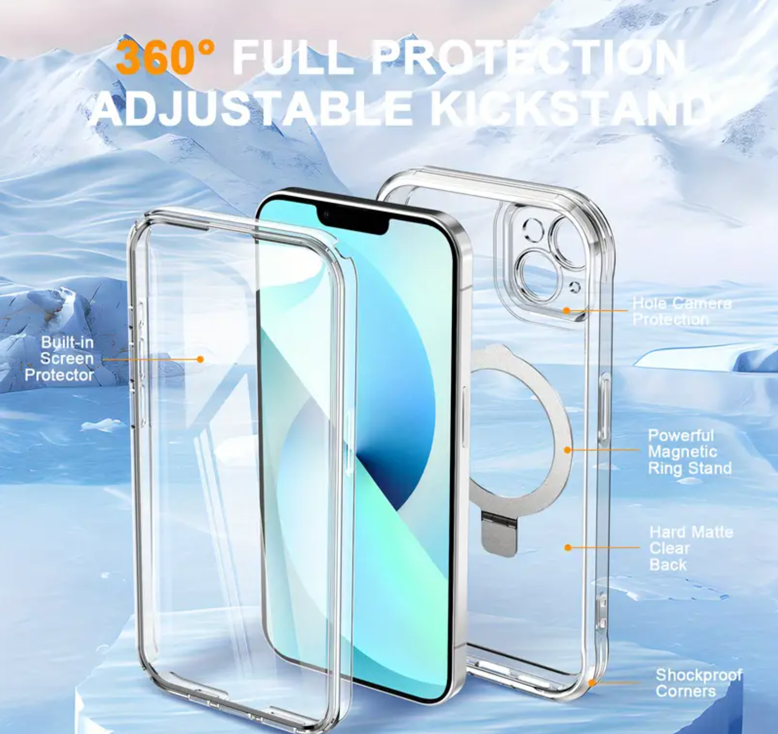 Case for iPhone 16/15/14/13 Pro Max 16Plus 15Plus 14 Plus, Built-in PET Flexibility Screen Protector with Ring Holder Kickstand, Full Body Dual Layer Rugged Shockproof Protective Cover