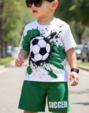 1 Set Young Boys' Sports Style Outfit, White Graphic Tee With Splashing