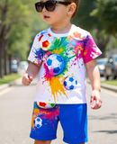 1 Set Young Boys' Sports Style Outfit, White Graphic Tee With Splashing