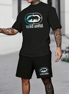Streetwear Trend! Rhino Gradient Print Short Sleeve Shorts Set