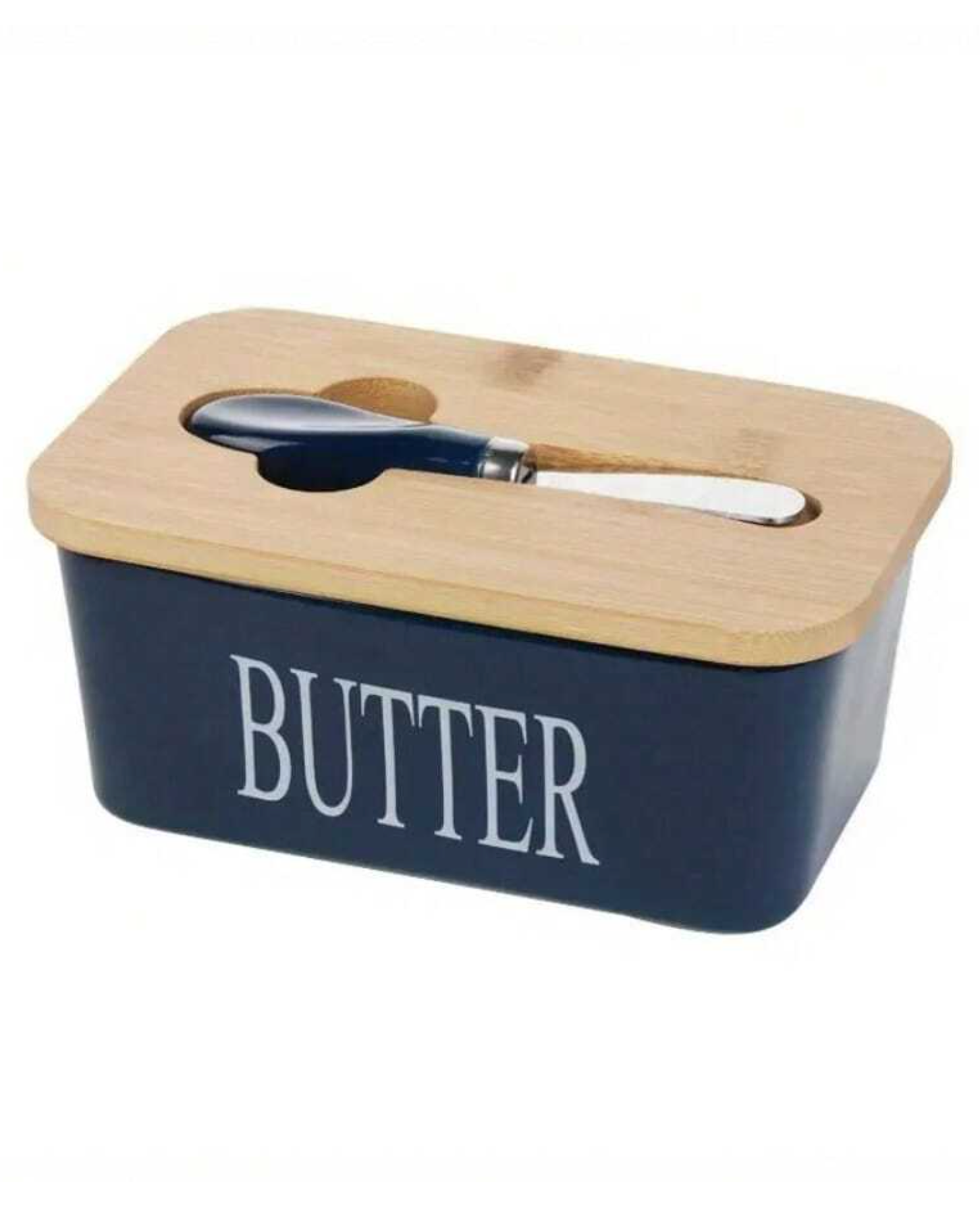 1pc Ceramic Butter Dish Set With Bamboo Lid And Knife - Airtight Silicone Sealed Butter Keeper For Kitchen