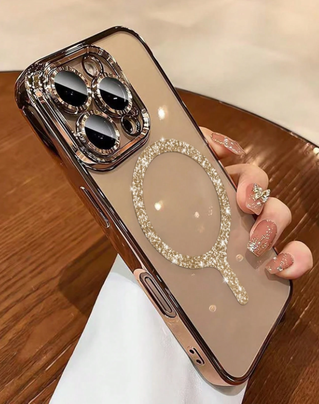 1pc Transparent Electroplated Anti-Fall Silicone Case With Glittering Magnetic Ring/Anti-Fall Phone Case, TPU Material, Suitable For IPhone 15 Pro Max/ 16 Pro Max/16 Pro/11/12/13/14 Pro Max/14 Pro/13 Pro Max/16, Supports Wireless Charging