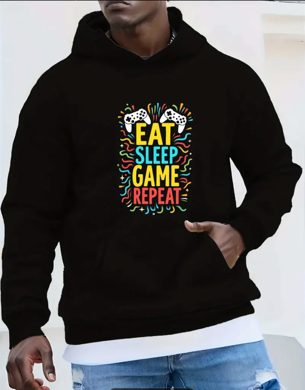 EAT SLEEP GAME REPEAT Men'S Plus Size Hoodies