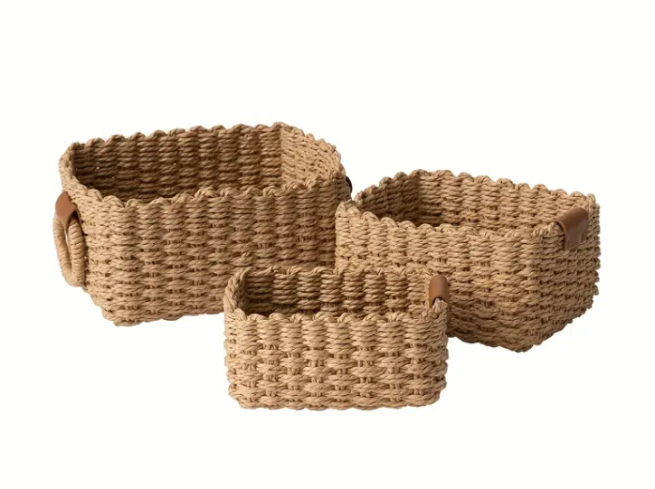 3pcs Woven Storage Basket, Paper Rope Storage Basket with Handle,