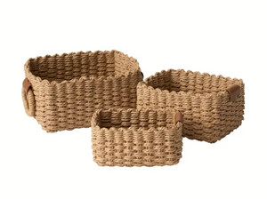 3pcs Woven Storage Basket, Paper Rope Storage Basket with Handle,