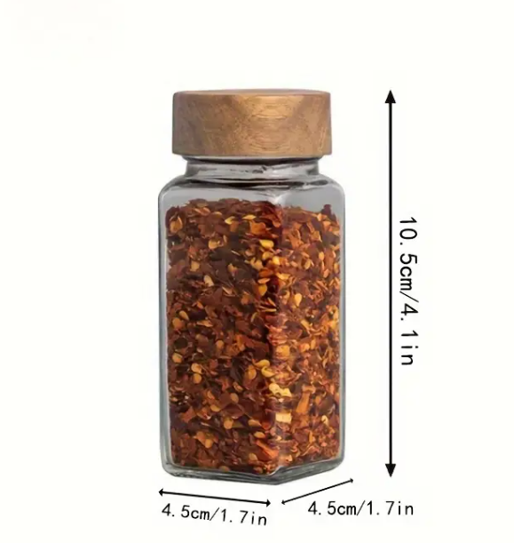 12-Piece Set Square Glass Spice Jars with Wooden Lids,