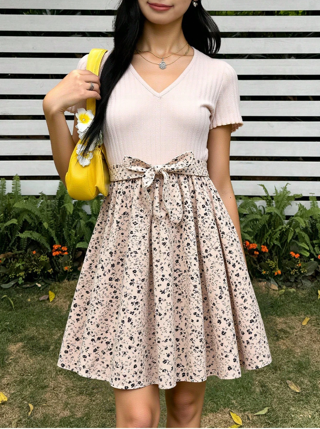 SHEIN Teen Girls Spring $ Summer/ Leisure Vacation/Elegant Commuting/Ladylike Apricot Pit Texture